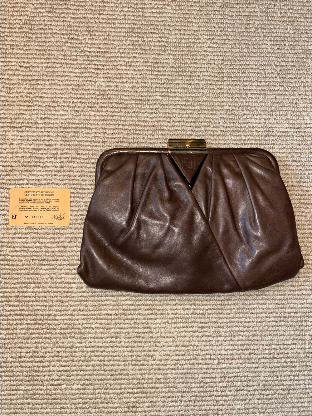 Vintage Fendi Brown Leather Clutch